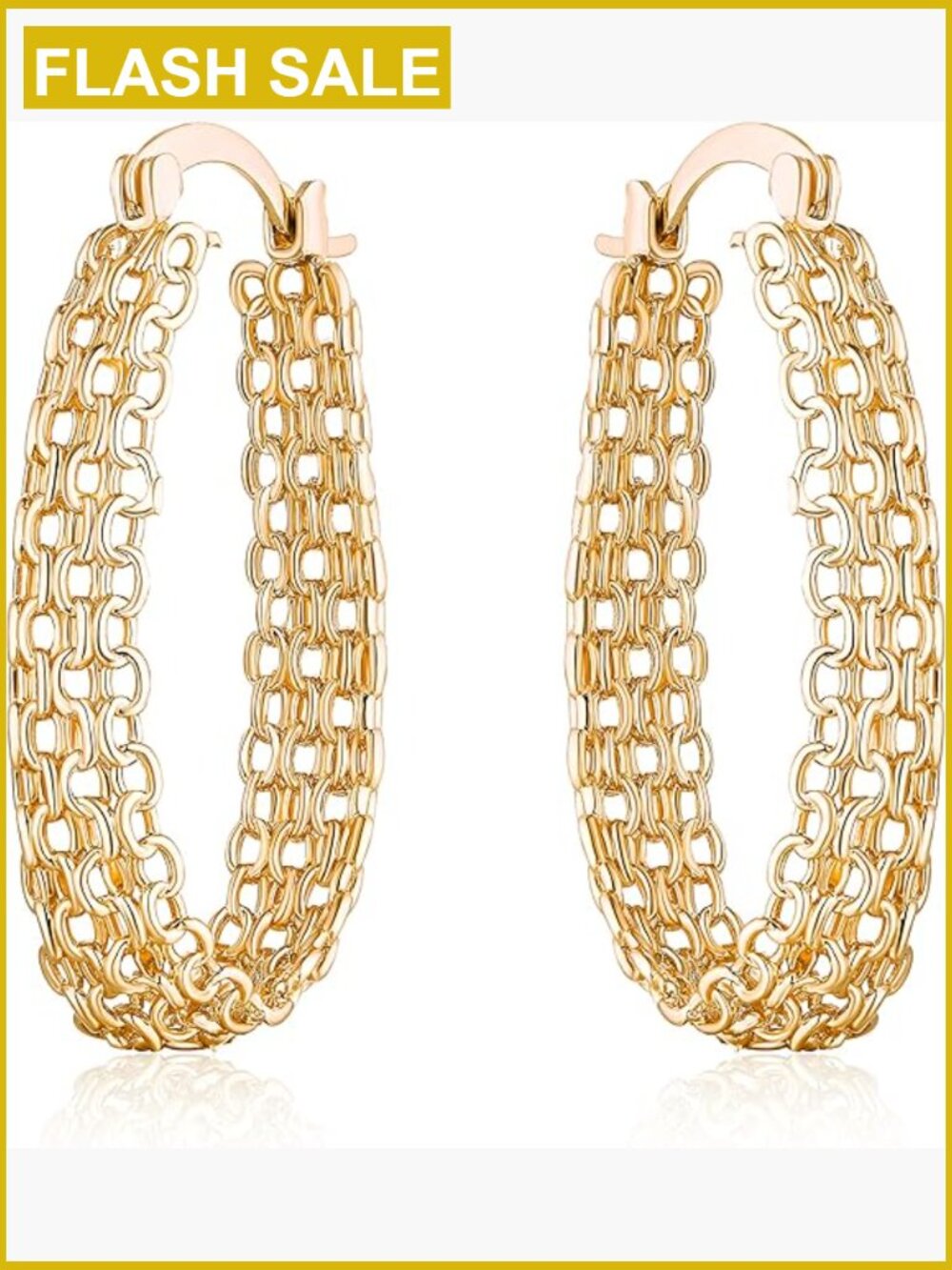 18K Gold Plated Hoop Earrings, Latch Back, Hypoallergenic, 25mm x 40mm